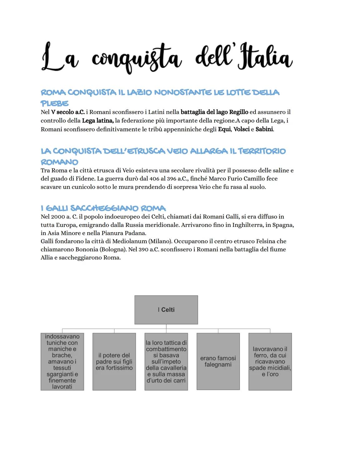 La conquista dell'Italia
ROMA CONQUISTA IL LAZIO NONOSTANTE LE LOTTE DELLA
PLEBE
Nel V secolo a.C. i Romani sconfissero i Latini nella batta