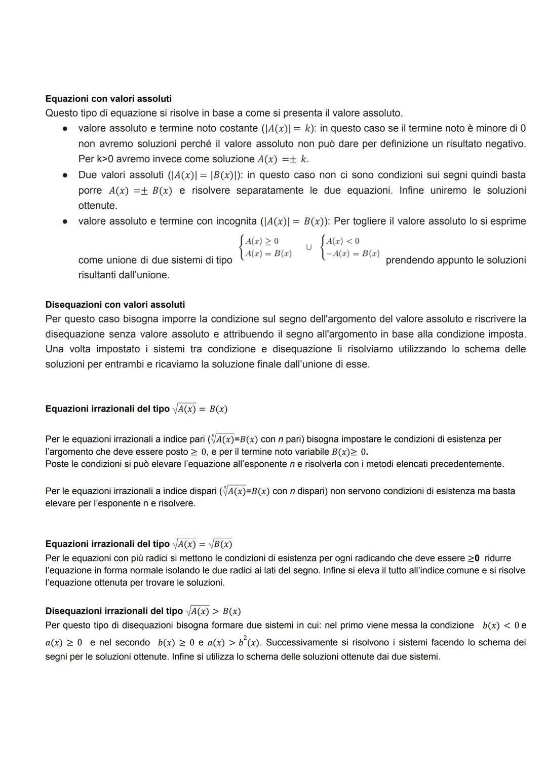 Metodi di risoluzione di equazioni e disequazioni
Equazioni di primo grado
Per risolvere le equazioni di primo grado si applicano i principi