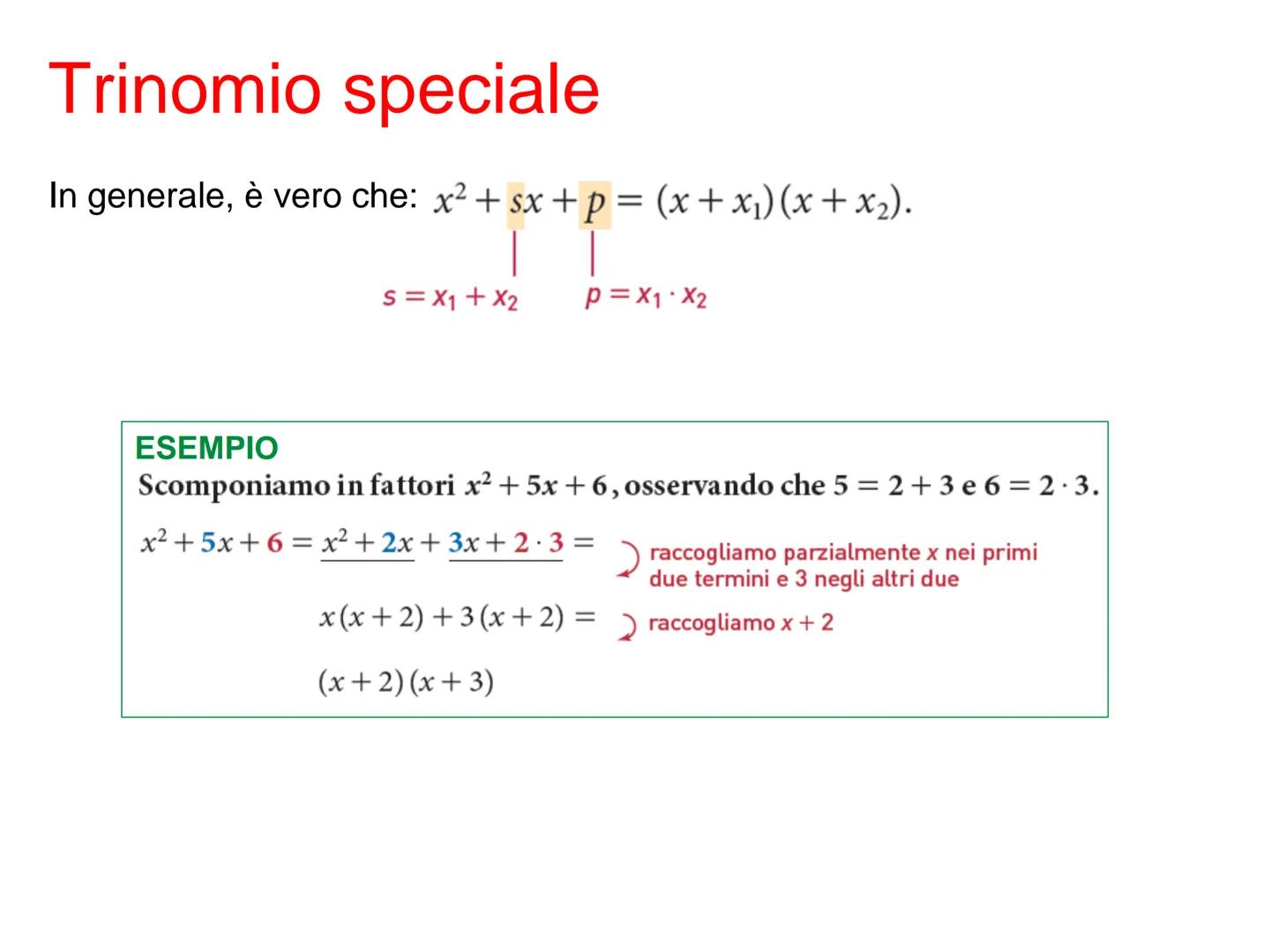 Scomposizione
di polinomi Scomposizione in fattori
Un polinomio è scomposto in fattori se lo scriviamo come prodotto di
polinomi di grado in
