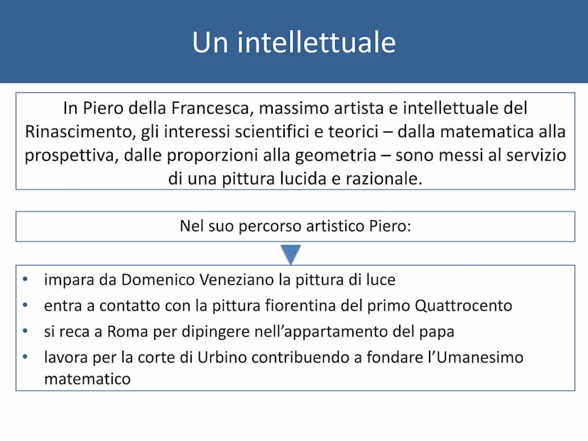 PIERO
DELLA FRANCESCA
(ca 1413-1492) Un intellettuale
-
In Piero della Francesca, massimo artista e intellettuale del
Rinascimento, gli inte