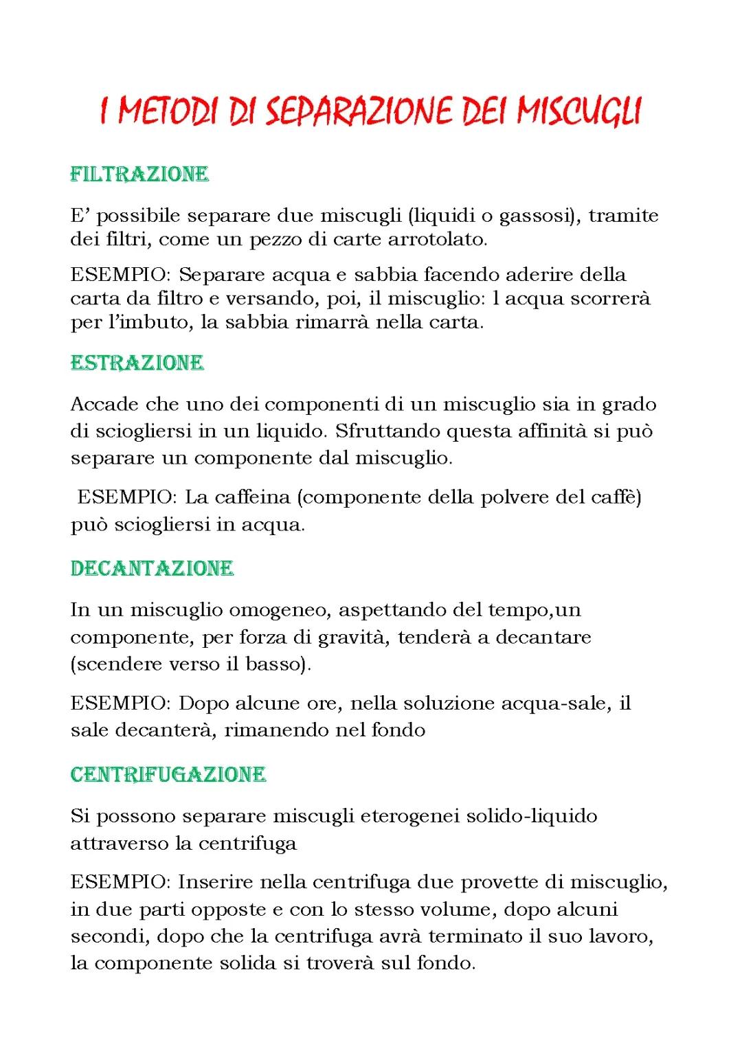 METODI DI SEPARAZIONE DEI MISCUGLI