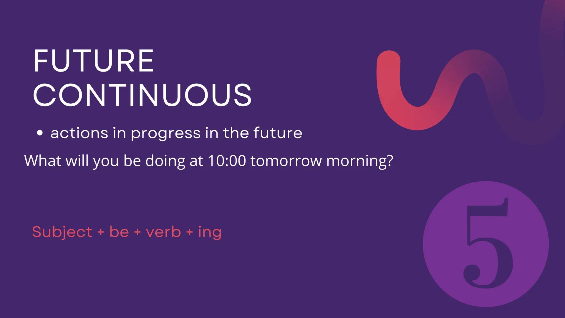 How many future
tenses do you know?
ARIANNA NAPOLI Let's see...
WILL
TO BE GOING TO
PRESENT CONTINUOUS
PRESENT SIMPLE
FUTURE CONTINUOUS
FUTU