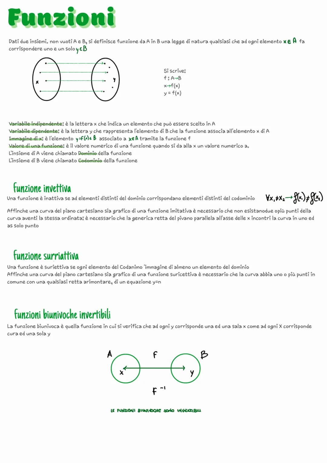 Funzioni
Dati due insiemi, non vuoti A e B, si definisce funzione da A in B una legge di natura qualsiasi che ad ogni elemento x A fa
corris