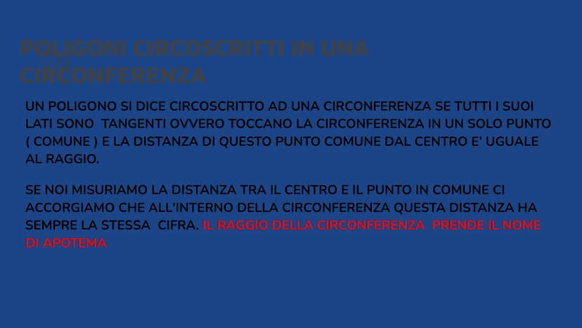 POLIGONI
INSCRITTI E
CIRCOSCRITTI POLIGONI INSCRITTI
UN POLIGONO SI DICE INSCRITTO IN UNA CIRCONFERENZA SE TUTTI I VERTICI
APPARTENGONO
ALLA