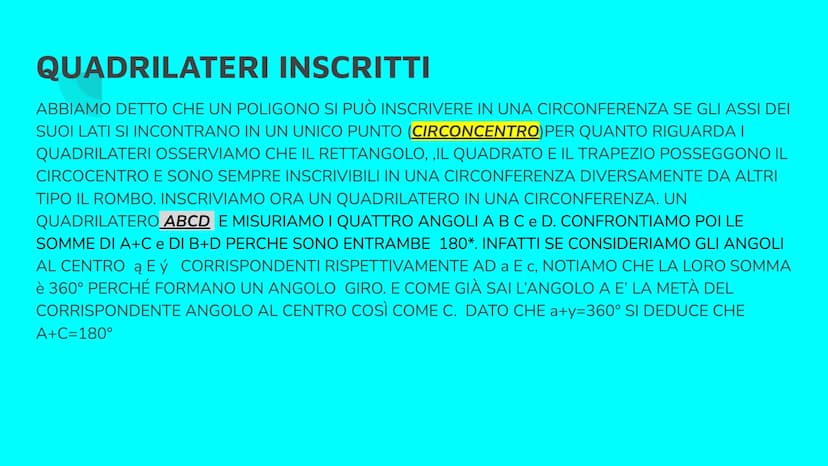 POLIGONI
INSCRITTI E
CIRCOSCRITTI POLIGONI INSCRITTI
UN POLIGONO SI DICE INSCRITTO IN UNA CIRCONFERENZA SE TUTTI I VERTICI
APPARTENGONO
ALLA