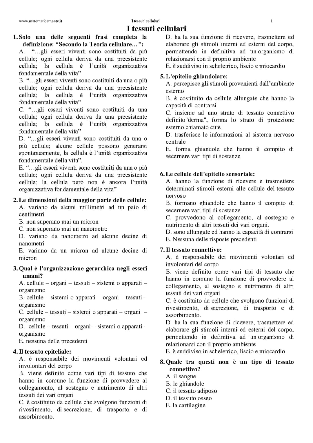 Quiz anatomia test medicina