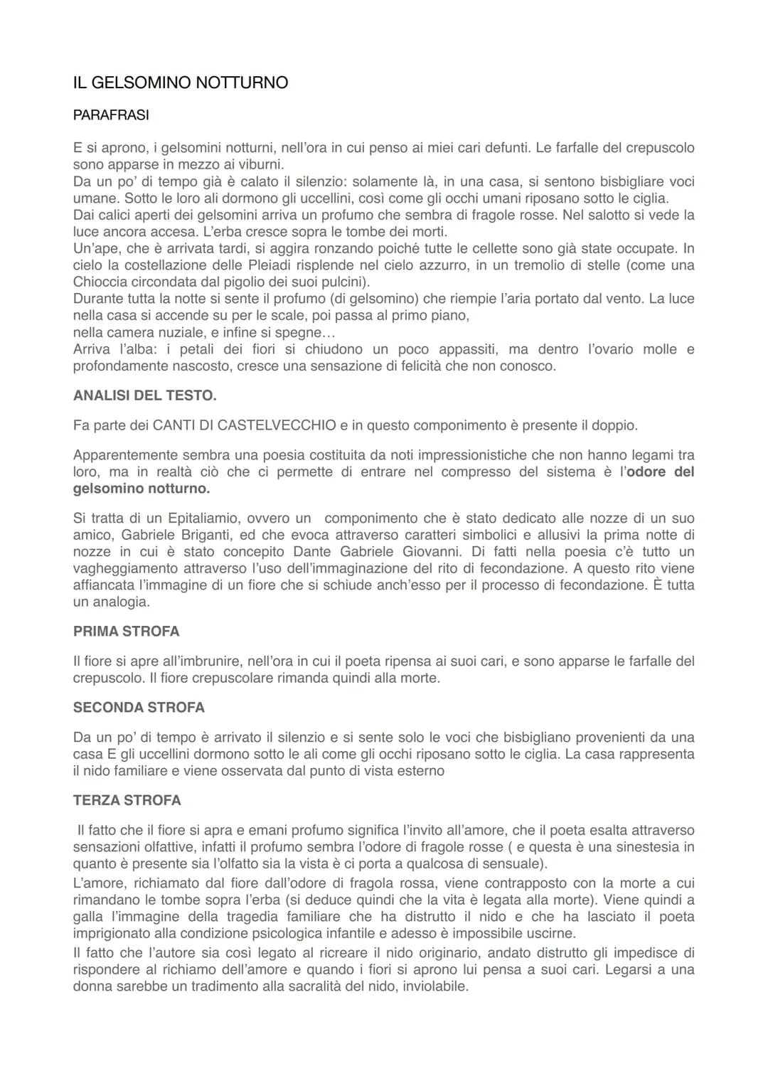 IL GELSOMINO NOTTURNO
PARAFRASI
E si aprono, i gelsomini notturni, nell'ora in cui penso ai miei cari defunti. Le farfalle del crepuscolo
so