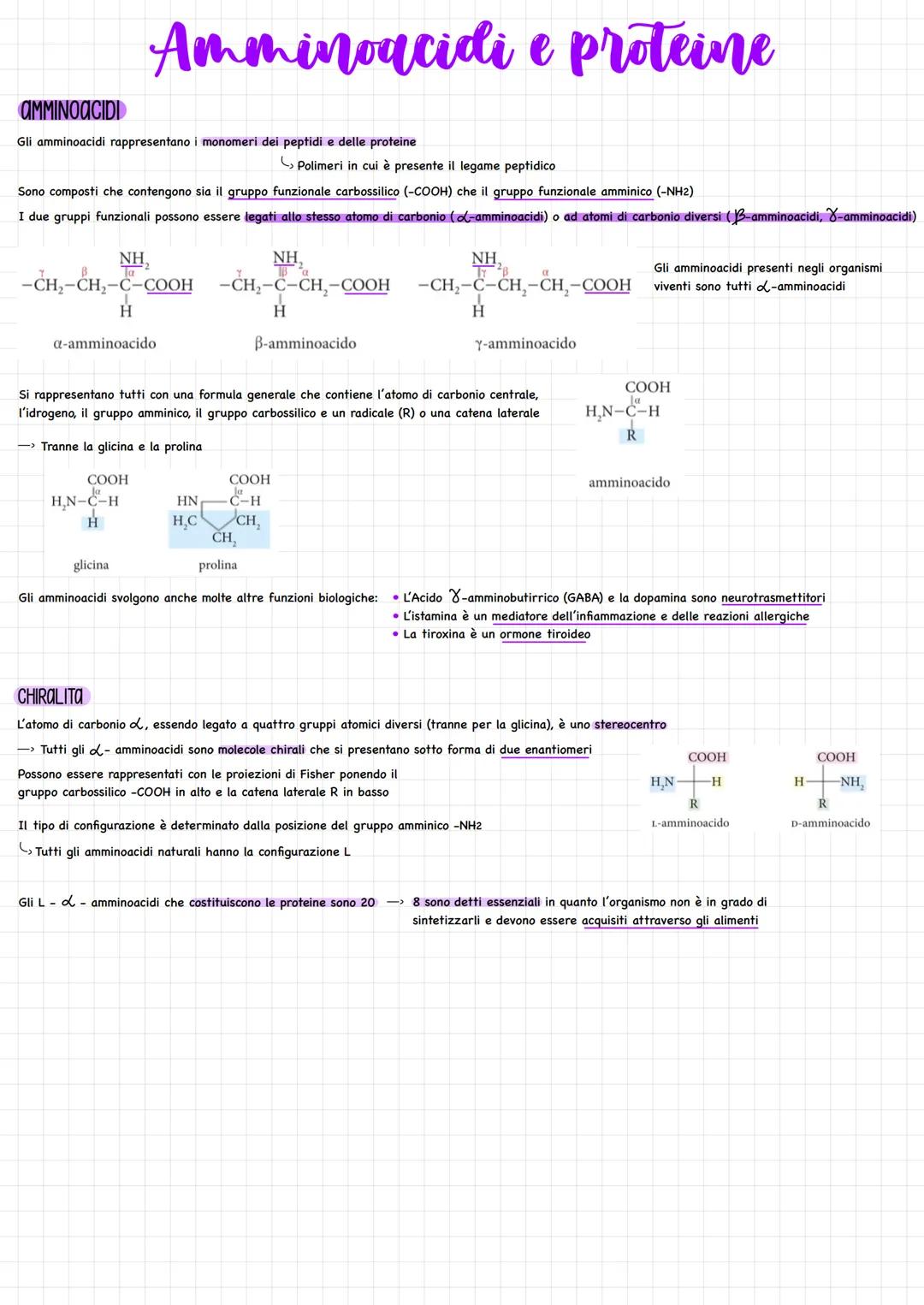 AMMINOACIDI
Gli amminoacidi rappresentano i monomeri dei peptidi e delle proteine
Amminoacidi e proteine
Sono composti che contengono sia il
