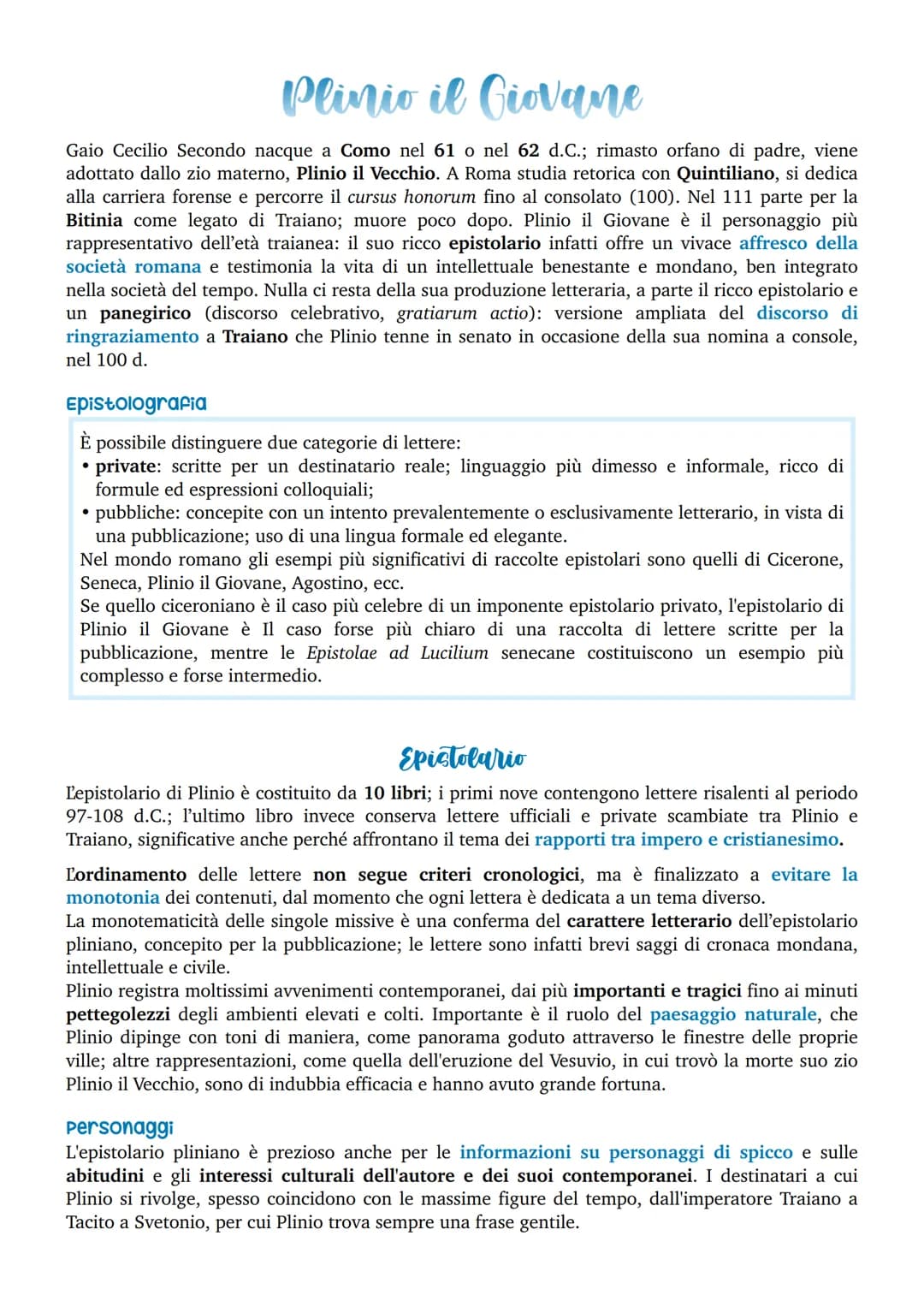 Plinio il Giovane
Gaio Cecilio Secondo nacque a Como nel 61 o nel 62 d.C.; rimasto orfano di padre, viene
adottato dallo zio materno, Plinio