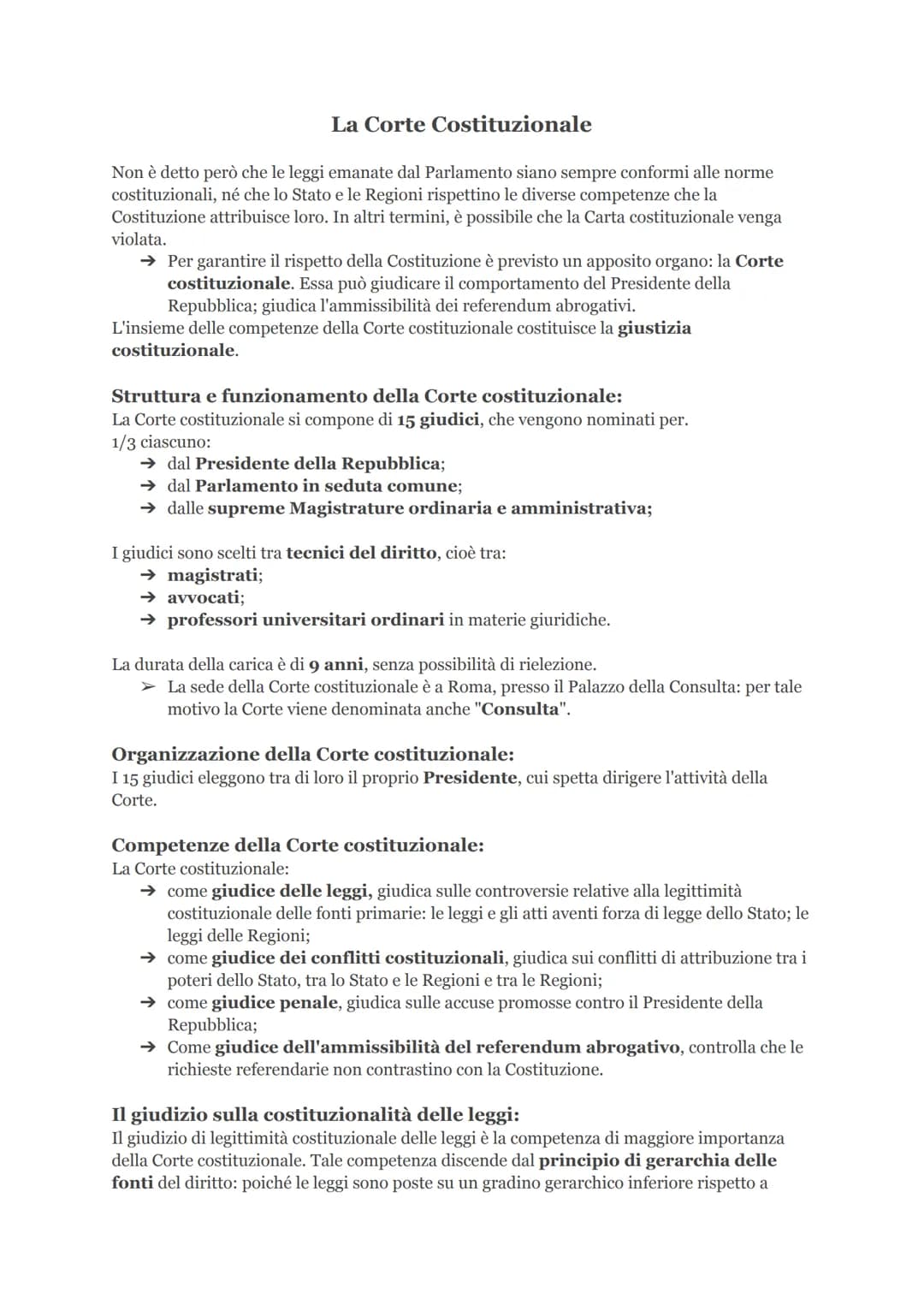 La Corte Costituzionale
Non è detto però che le leggi emanate dal Parlamento siano sempre conformi alle norme
costituzionali, né che lo Stat