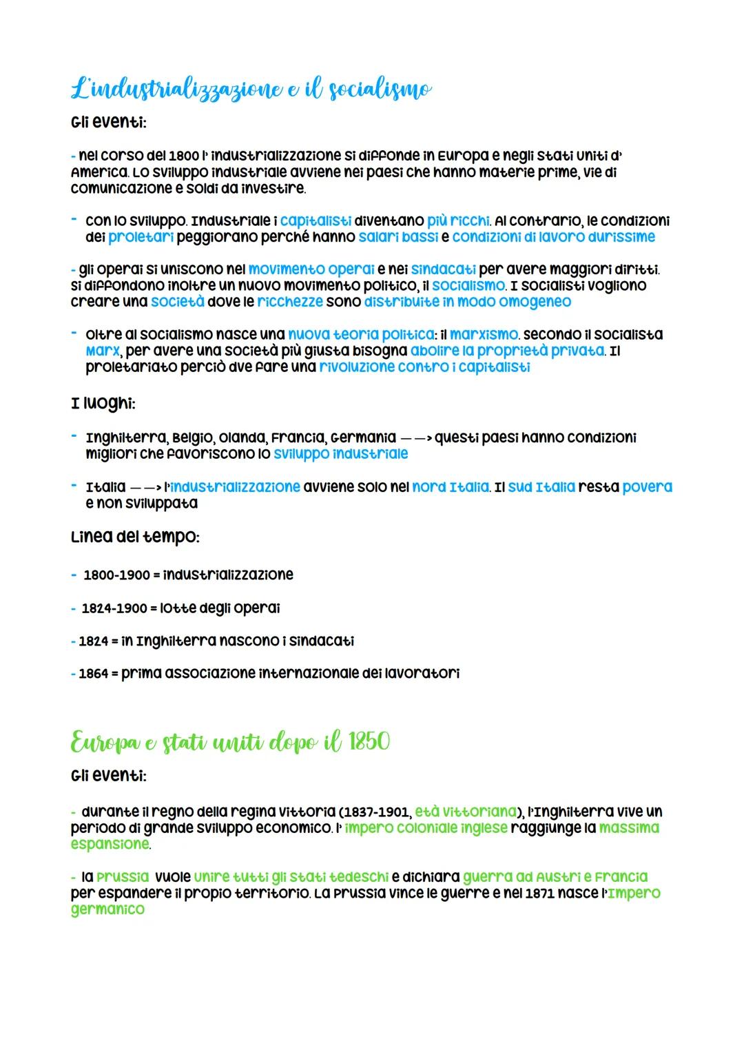 Lindustrializzazione e il socialismo
Gli eventi:
- nel corso del 1800 l'industrializzazione si diffonde in Europa e negli Stati Uniti d'
Ame