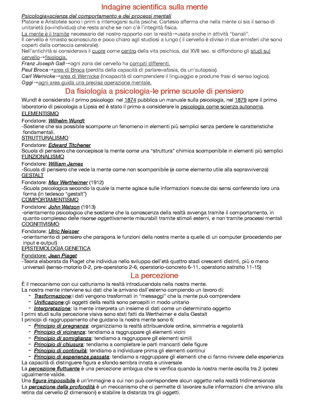 Riassunto del programma di psicologia, 1a superiore, scienze umane