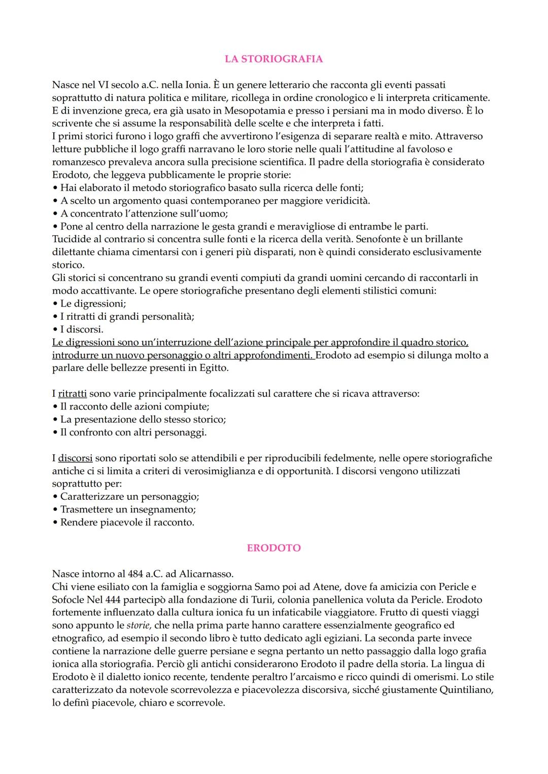 LA STORIOGRAFIA
Nasce nel VI secolo a.C. nella Ionia. È un genere letterario che racconta gli eventi passati
soprattutto di natura politica 