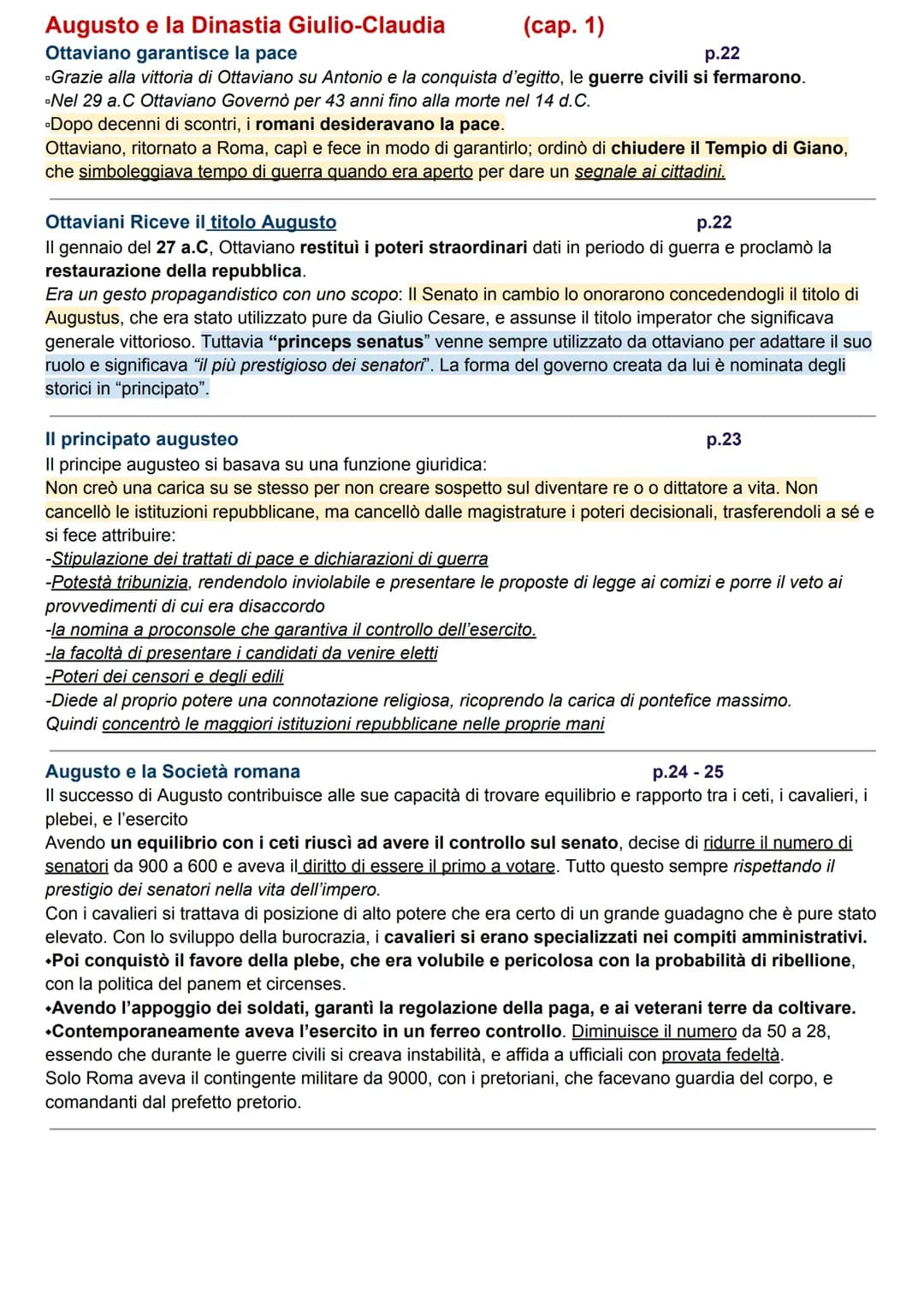 Augusto e la dinastia Giulio Claudia, impero Vespasiano ai severi, Cristianesimo,  tardoantico e la crisi del III secolo, Costantino e l'impero cristiano 