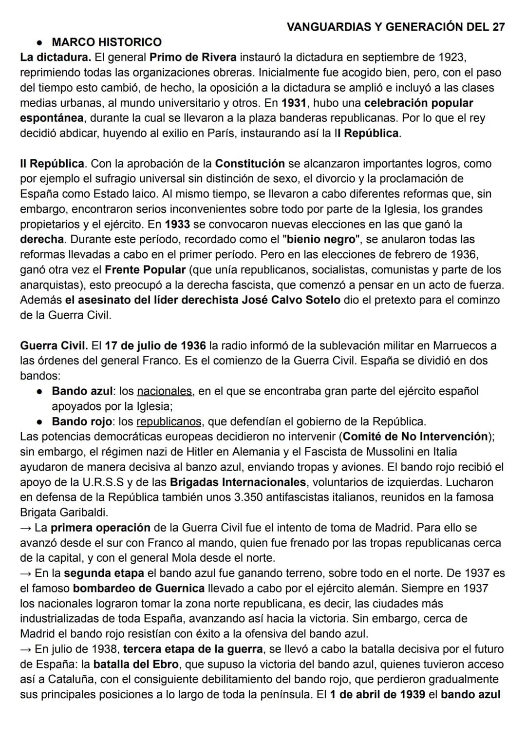 VANGUARDIAS Y GENERACIÓN DEL 27
● MARCO HISTORICO
La dictadura. El general Primo de Rivera instauró la dictadura en septiembre de 1923,
repr