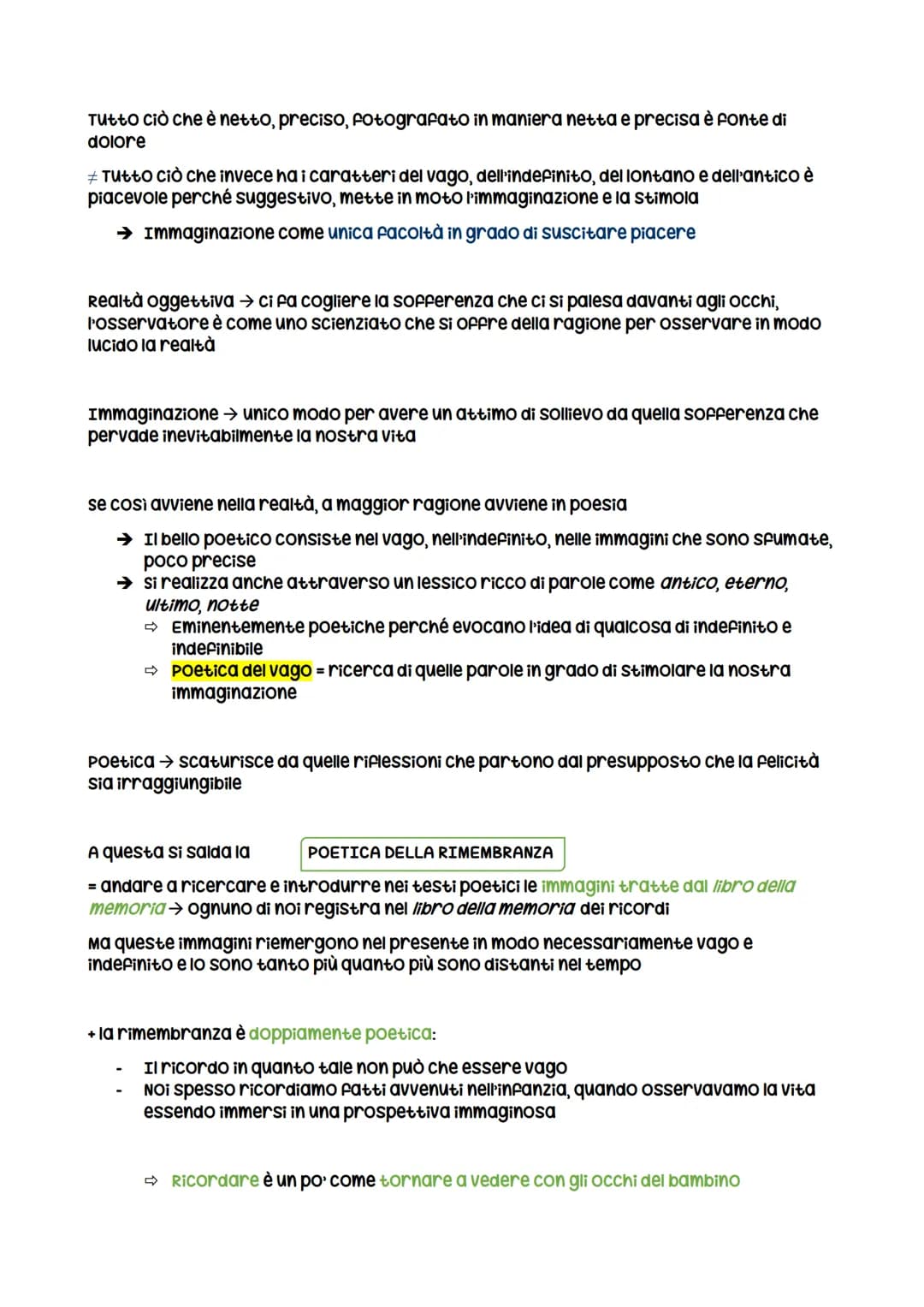 Poetica
POETICA DEL VAGO E DELL'INDEFINITO
Teoria del piacere → nucleo germinale della poetica leopardiana
Per Leopardi nella realtà il piac