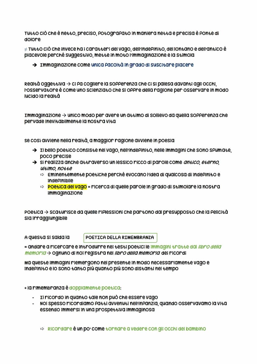 Poetica
POETICA DEL VAGO E DELL'INDEFINITO
Teoria del piacere → nucleo germinale della poetica leopardiana
Per Leopardi nella realtà il piac