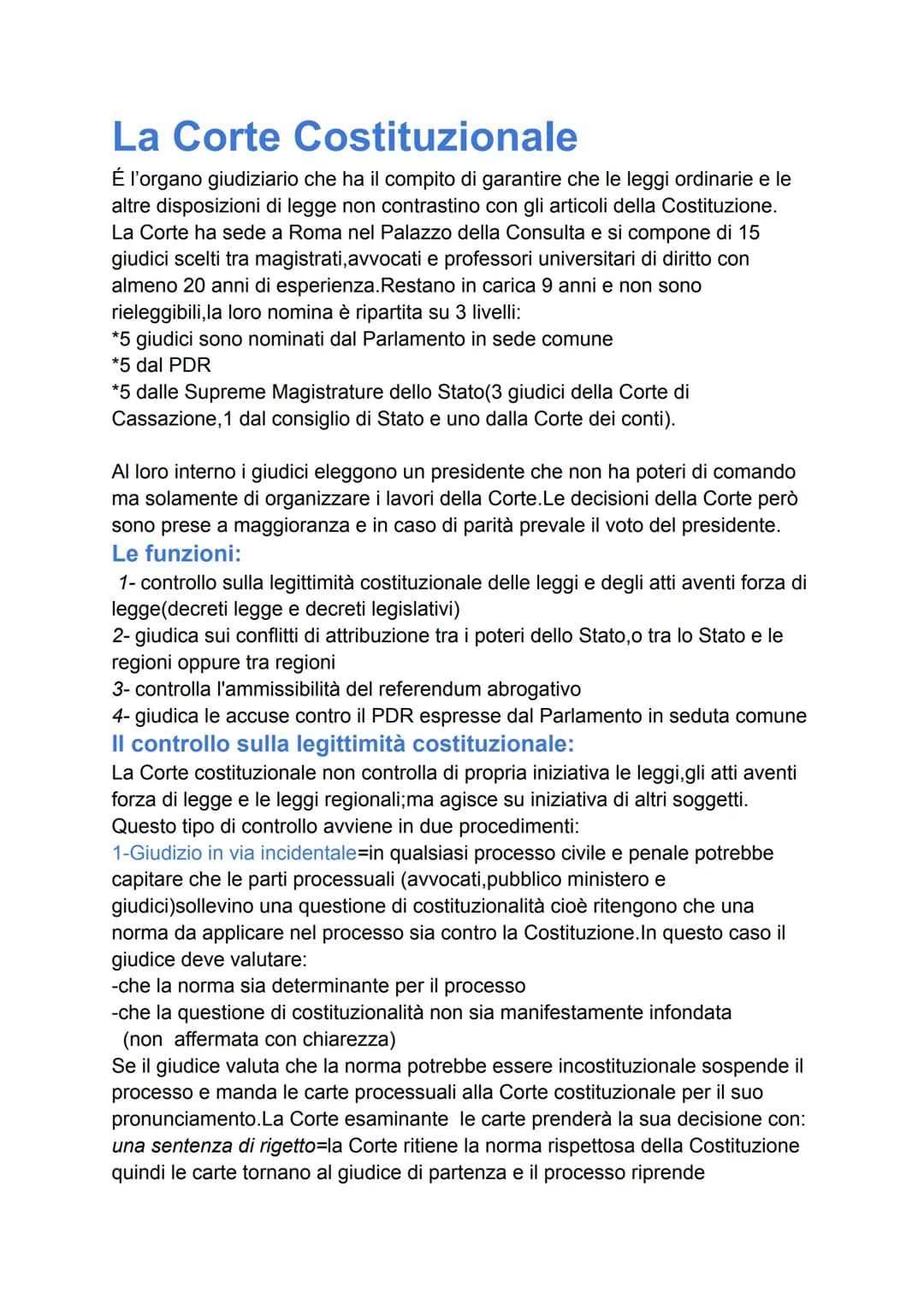# La Corte Costituzionale

É l'organo giudiziario che ha il compito di garantire che le leggi ordinarie e le
altre disposizioni di legge non