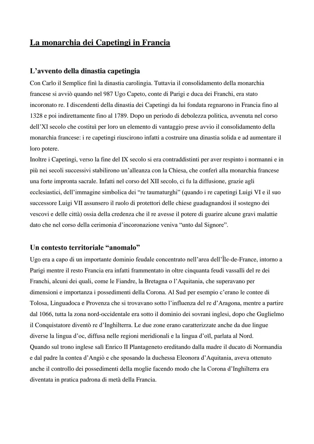 La monarchia dei Capetingi in Francia
L'avvento della dinastia capetingia
Con Carlo il Semplice finì la dinastia carolingia. Tuttavia il con