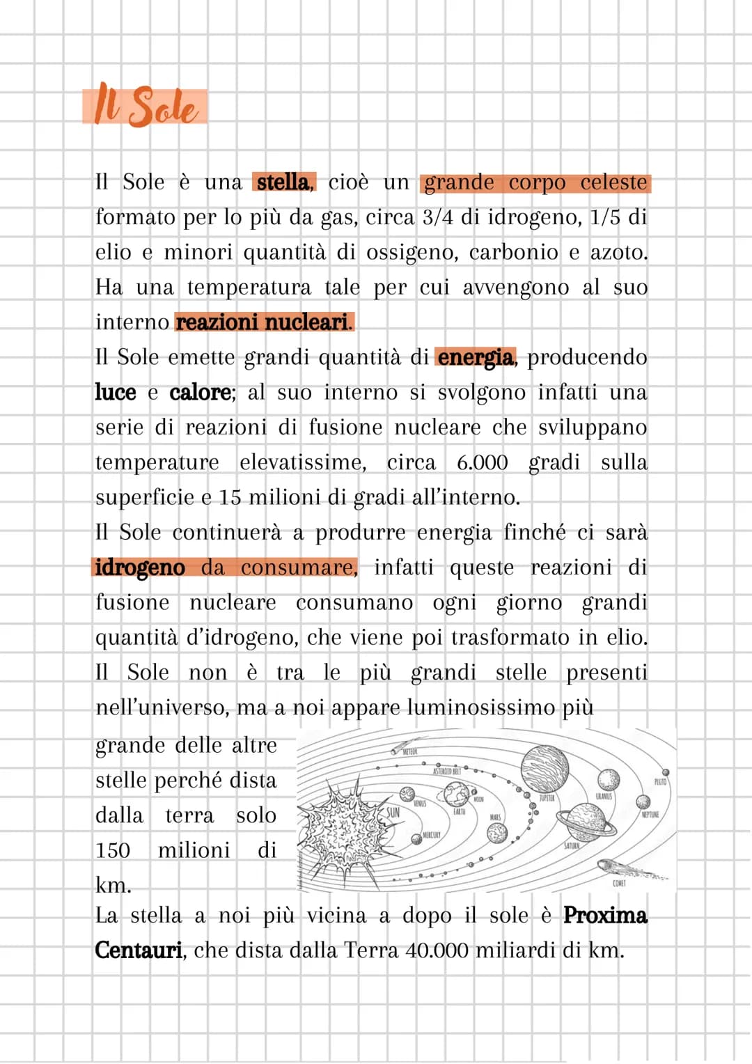 Il Sistema Solare
Il Sistema Solare è un insieme di corpi celesti formato
da:
• Una stella, il Sole
• Otto pianeti (Mercurio, Venere, Terra,