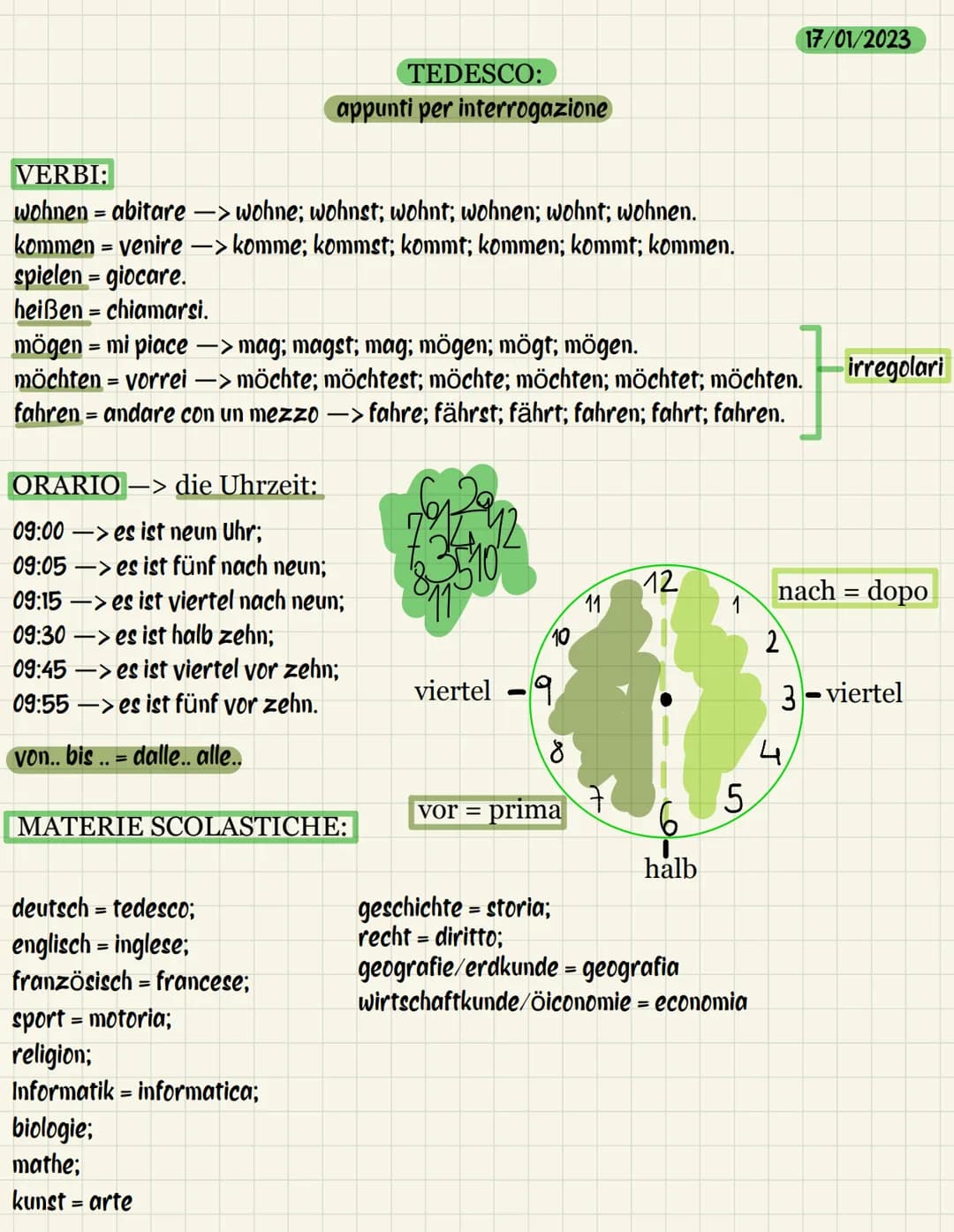 VERBI:
wohnen- abitare -> wohne; wohnst; wohnt; wohnen; wohnt; wohnen.
kommen = venire -> komme; kommst; kommt; kommen; kommt; kommen.
spiel