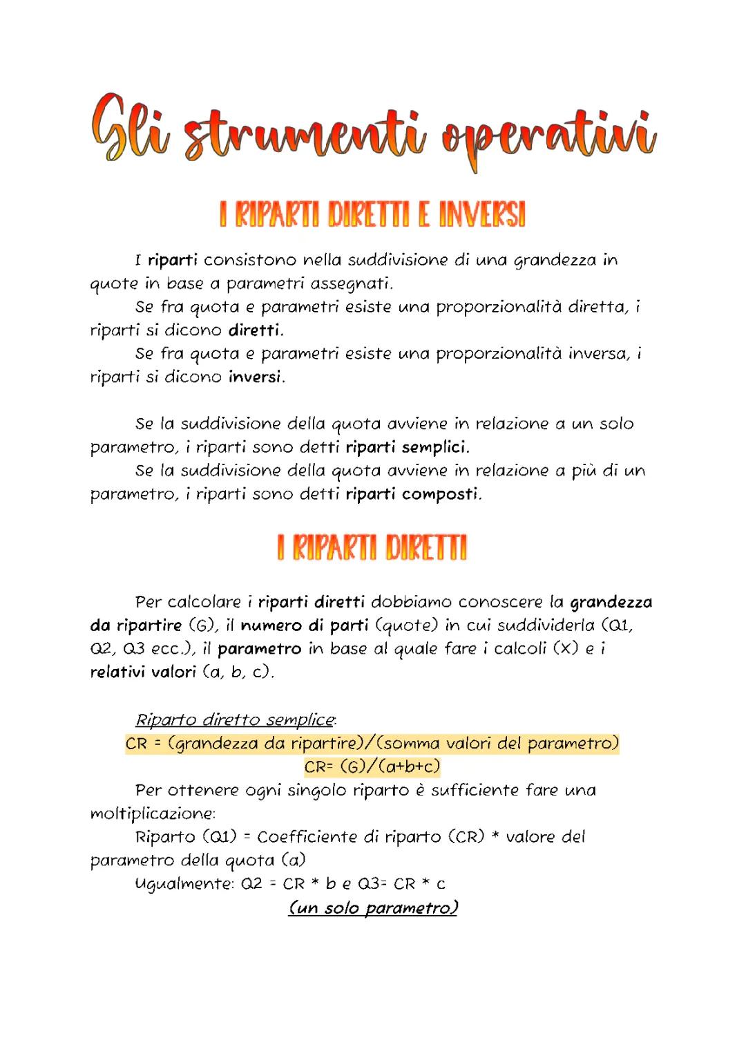 I riparti diretti e inversi
