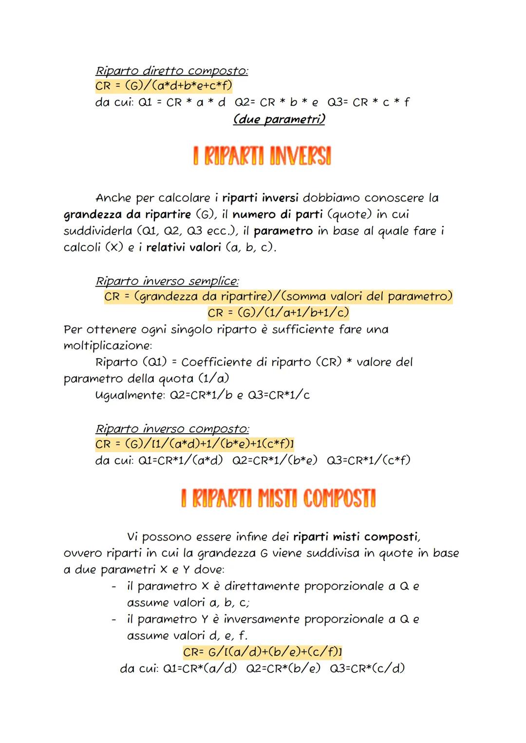 Gli strumenti operativi
I RIPARTI DIRETTI E INVERSI
I riparti consistono nella suddivisione di una grandezza in
quote in base a parametri as