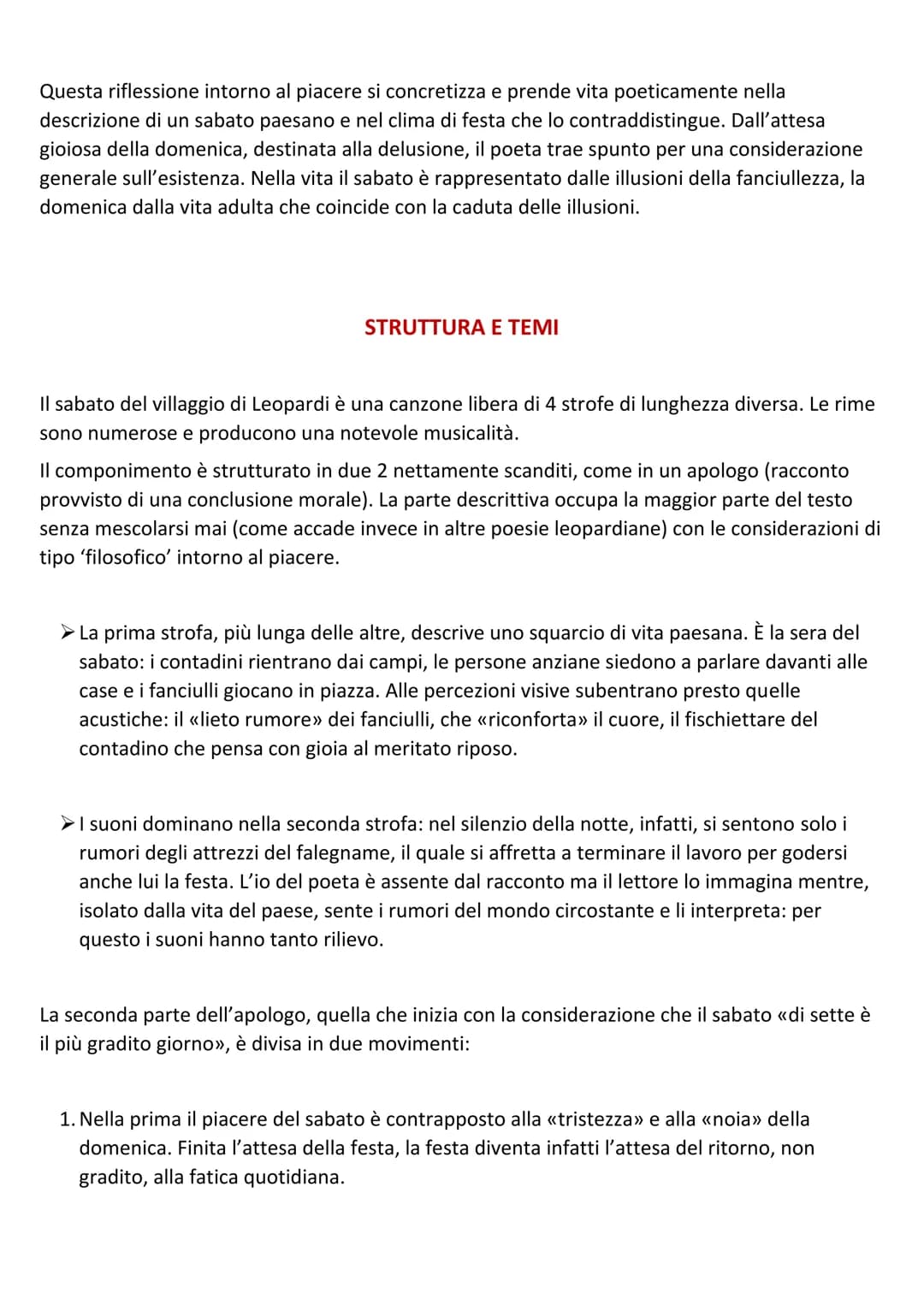 IL SABATO DEL VILLAGGIO
Il canto viene composto a Recanati nel settembre del 1829, quasi contemporaneo a "La quiete
dopo la tempesta". Fa pa