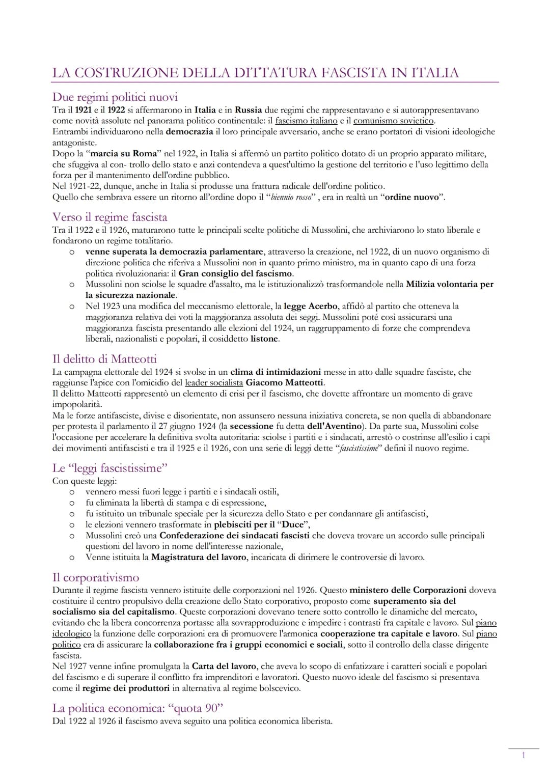LA COSTRUZIONE DELLA DITTATURA FASCISTA IN ITALIA
Due regimi politici nuovi
Tra il 1921 e il 1922 si affermarono in Italia e in Russia due r