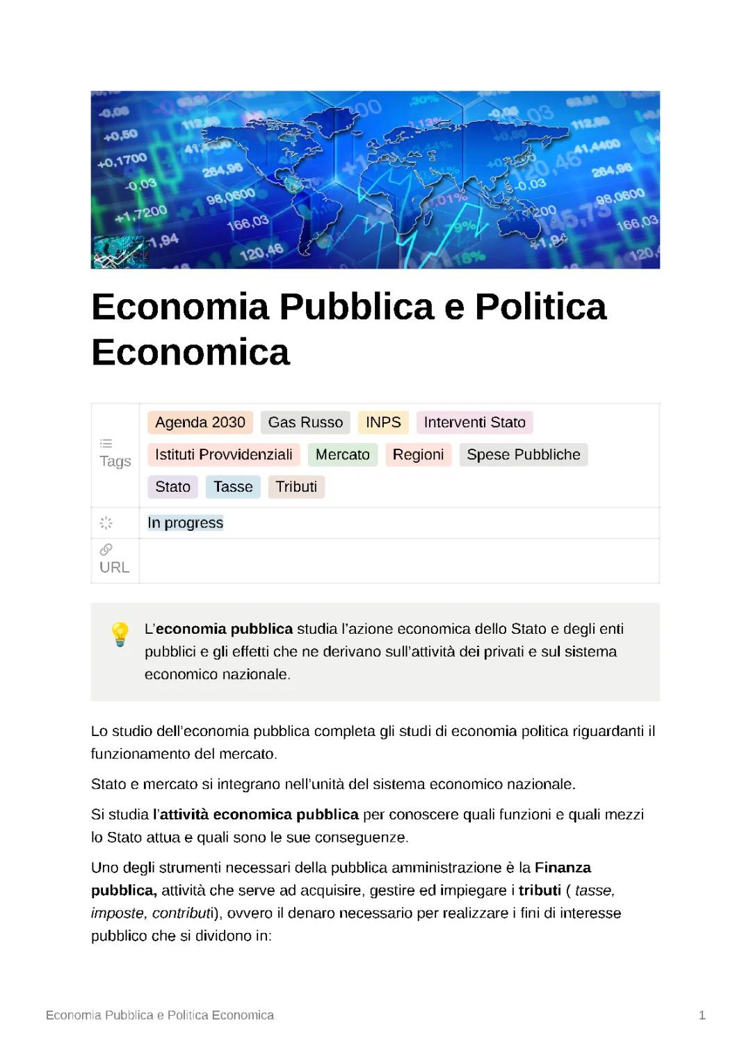 Economia Politica e Politica Economica