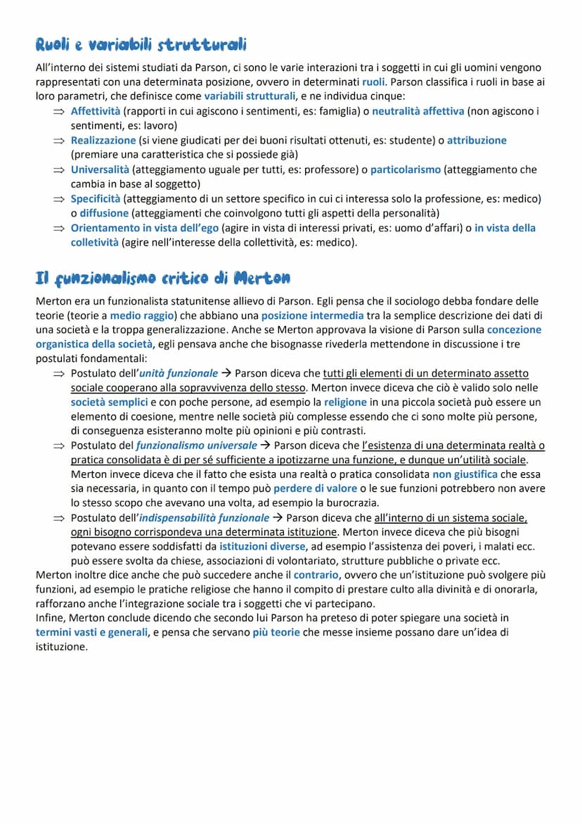 Dopo i classici: prospettive
sociologiche a confronto
Il funzionalisme
Il funzionalismo è un approccio sociologico che consiste nello studia