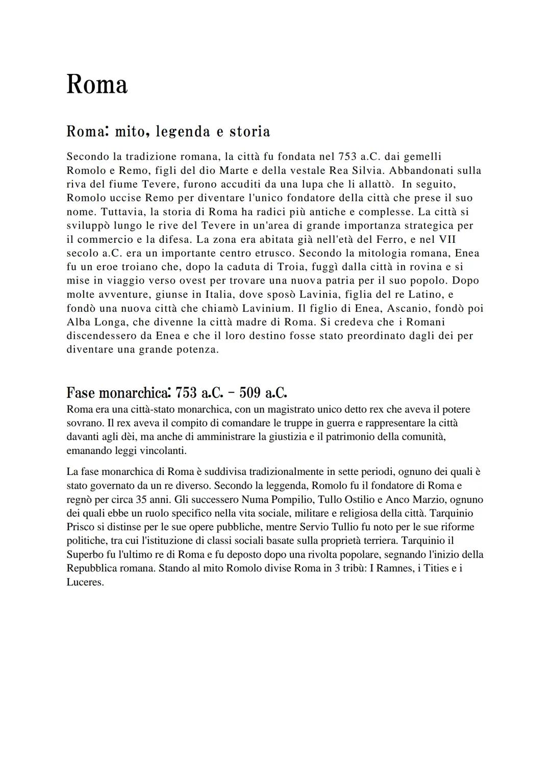 Roma
Roma: mito, legenda e storia
Secondo la tradizione romana, la città fu fondata nel 753 a.C. dai gemelli
Romolo e Remo, figli del dio Ma