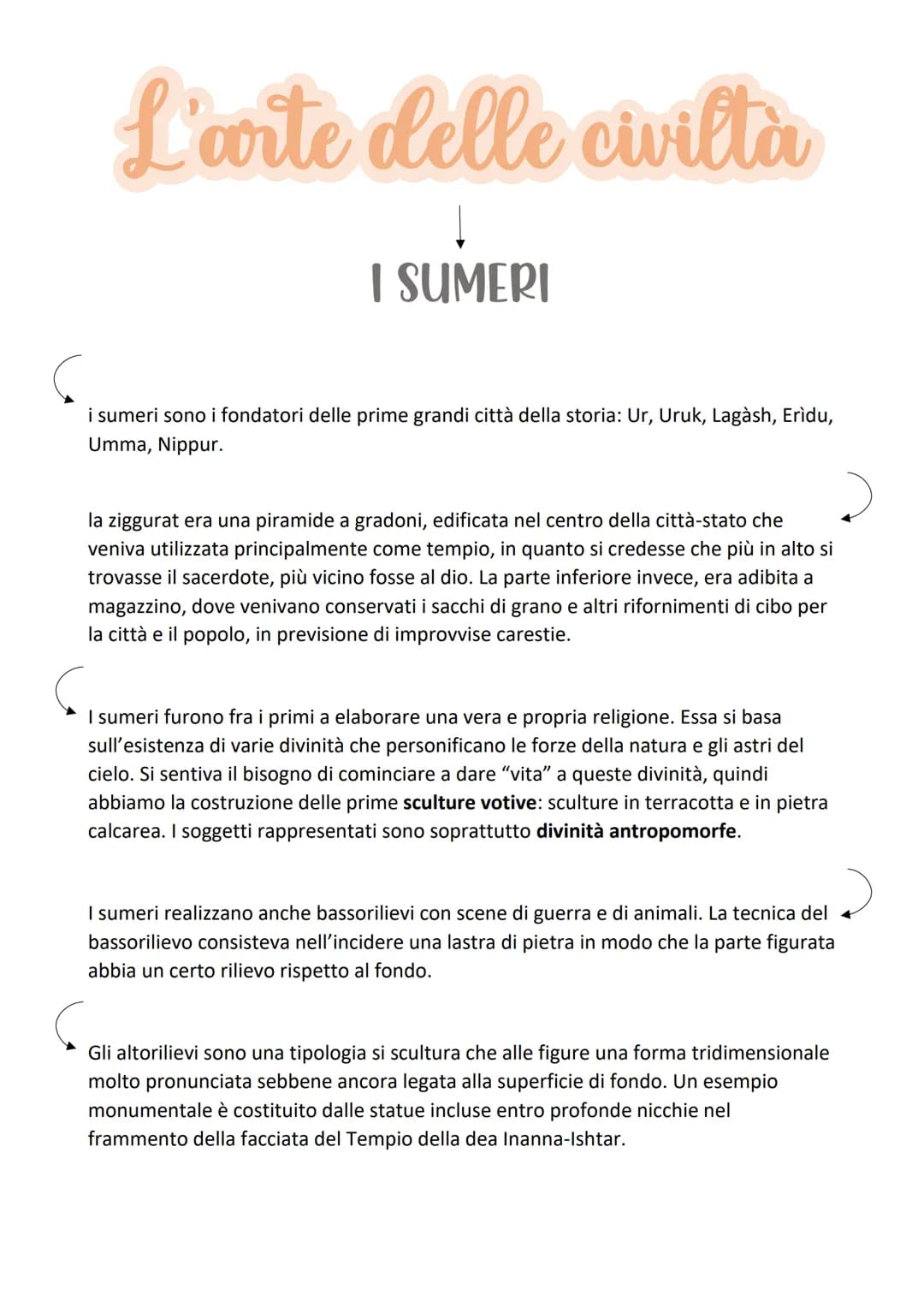 L'arte delle civiltà
I SUMERI
i sumeri sono i fondatori delle prime grandi città della storia: Ur, Uruk, Lagàsh, Erìdu,
Umma, Nippur.
la zig