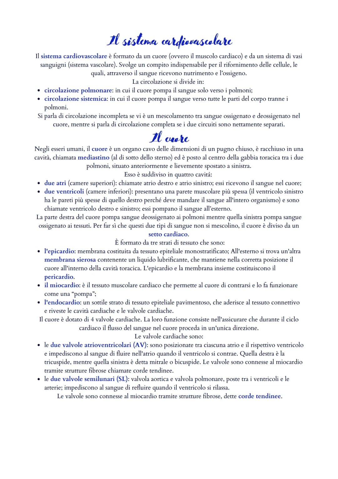 Il sistema cardiovascolare
Il sistema cardiovascolare è formato da un cuore (ovvero il muscolo cardiaco) e da un sistema di vasi
sanguigni (
