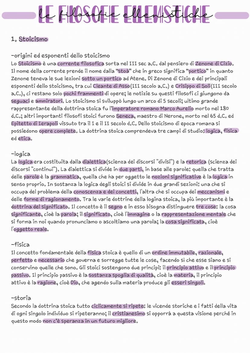 LE FUOSOFIE ENEM Sticke
Ellenist
1. Stoicismo
-origini ed esponenti dello stoicismo
Lo Stoicismo è una corrente filosofica sorta nel III sec