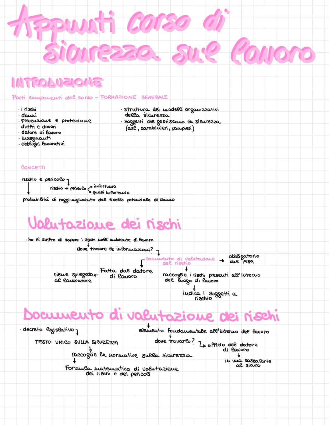 Appunti corso di
sicurezza sul Conoro
INTRODUZIONE
Parti componenti del corso - FORMAZIONE GENERALE
i rischi
·danni
prevenzione e protezione