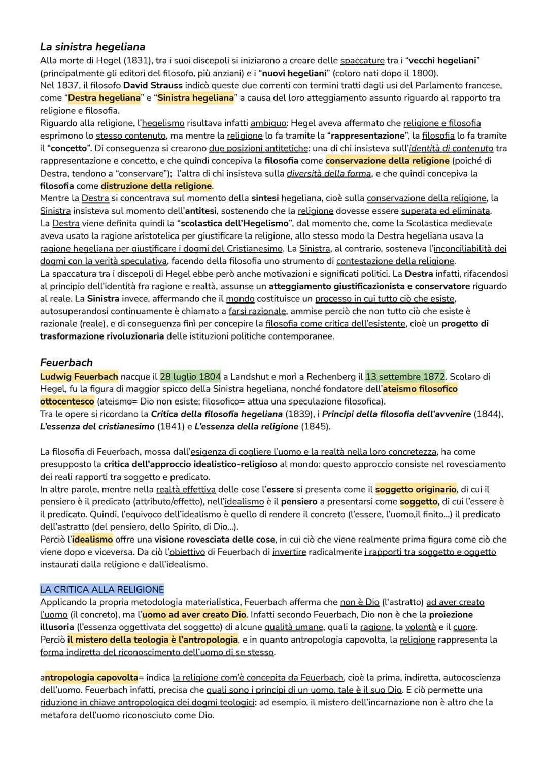La sinistra hegeliana
Alla morte di Hegel (1831), tra i suoi discepoli si iniziarono a creare delle spaccature tra i "vecchi hegeliani"
(pri