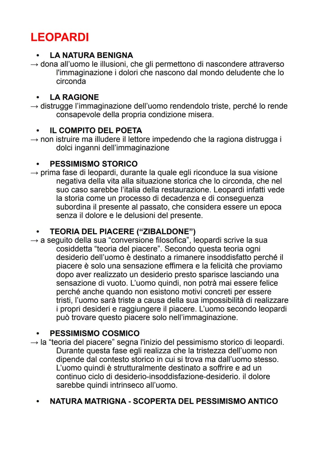LEOPARDI
●
LA NATURA BENIGNA
dona all'uomo le illusioni, che gli permettono di nascondere attraverso
l'immaginazione i dolori che nascono da