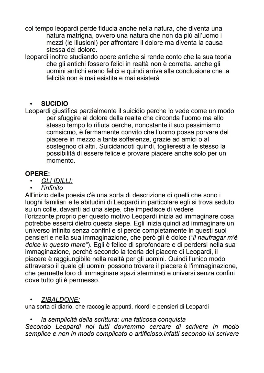 LEOPARDI
●
LA NATURA BENIGNA
dona all'uomo le illusioni, che gli permettono di nascondere attraverso
l'immaginazione i dolori che nascono da