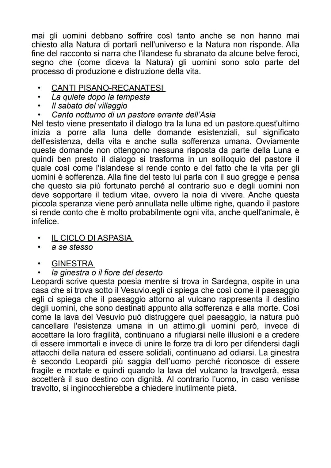 LEOPARDI
●
LA NATURA BENIGNA
dona all'uomo le illusioni, che gli permettono di nascondere attraverso
l'immaginazione i dolori che nascono da