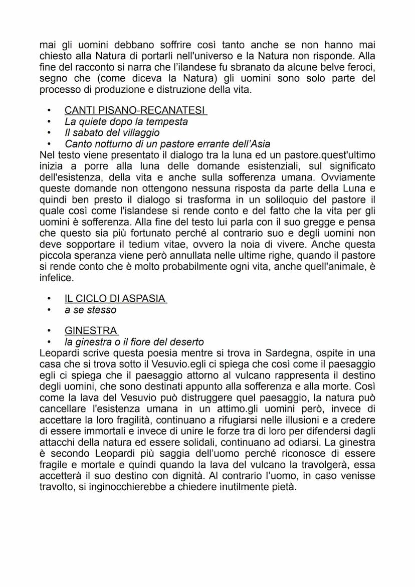 LEOPARDI
●
LA NATURA BENIGNA
dona all'uomo le illusioni, che gli permettono di nascondere attraverso
l'immaginazione i dolori che nascono da
