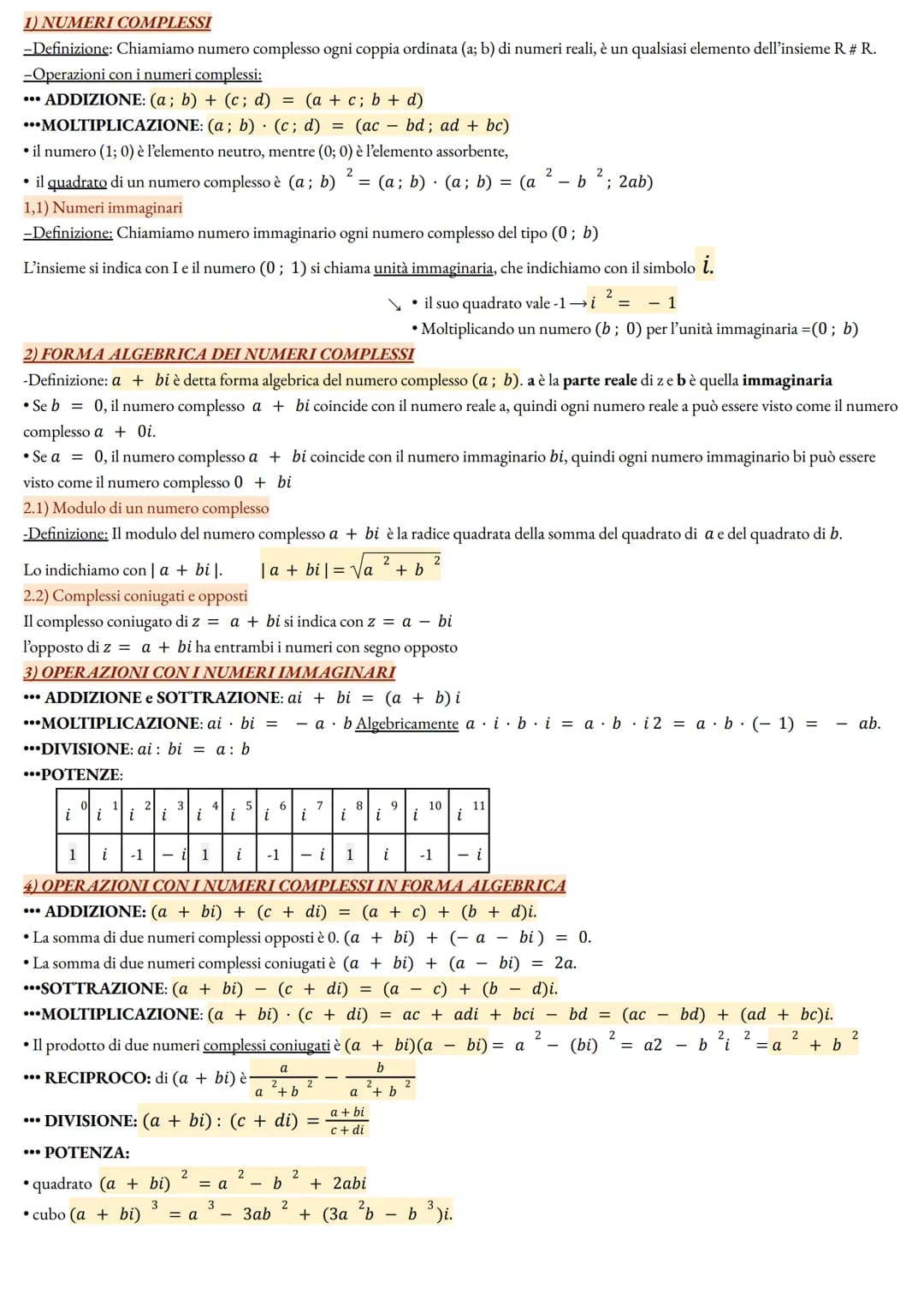 1) NUMERI COMPLESSI
-Definizione: Chiamiamo numero complesso ogni coppia ordinata (a; b) di numeri reali, è un qualsiasi elemento dell'insie