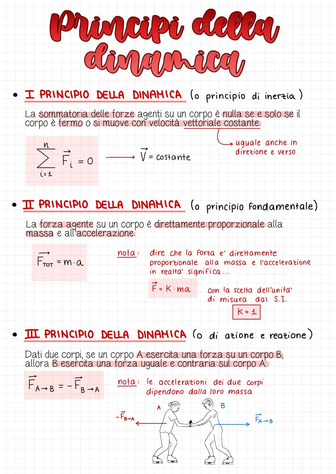 Principi della
dinamica
• I PRINCIPIO DELLA DINAMICA (o principio di inerzia)
La sommatoria delle forze agenți su un corpo è nulla se e solo