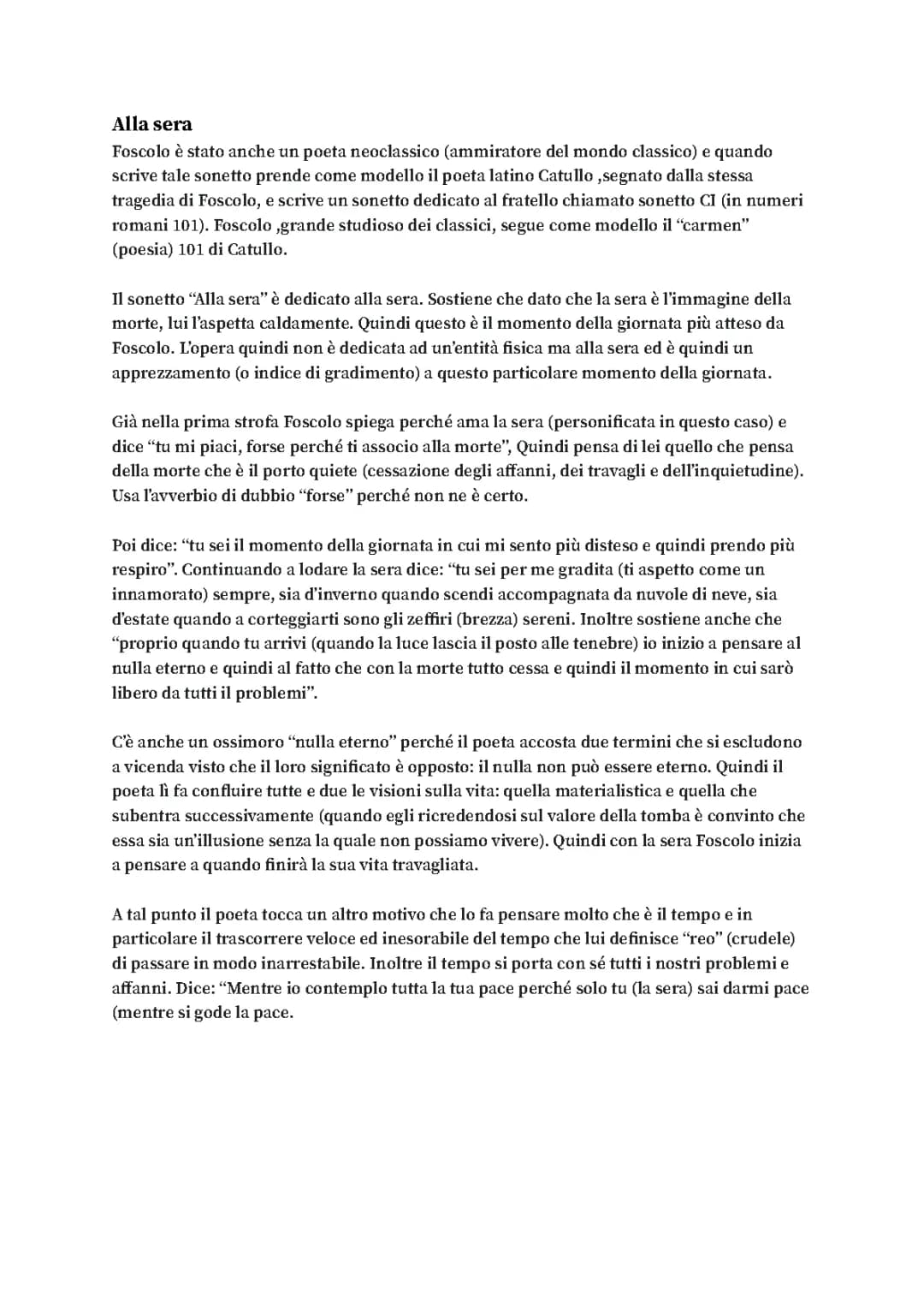 Parafrasi e Analisi di 'Alla sera' di Ugo Foscolo per Bambini