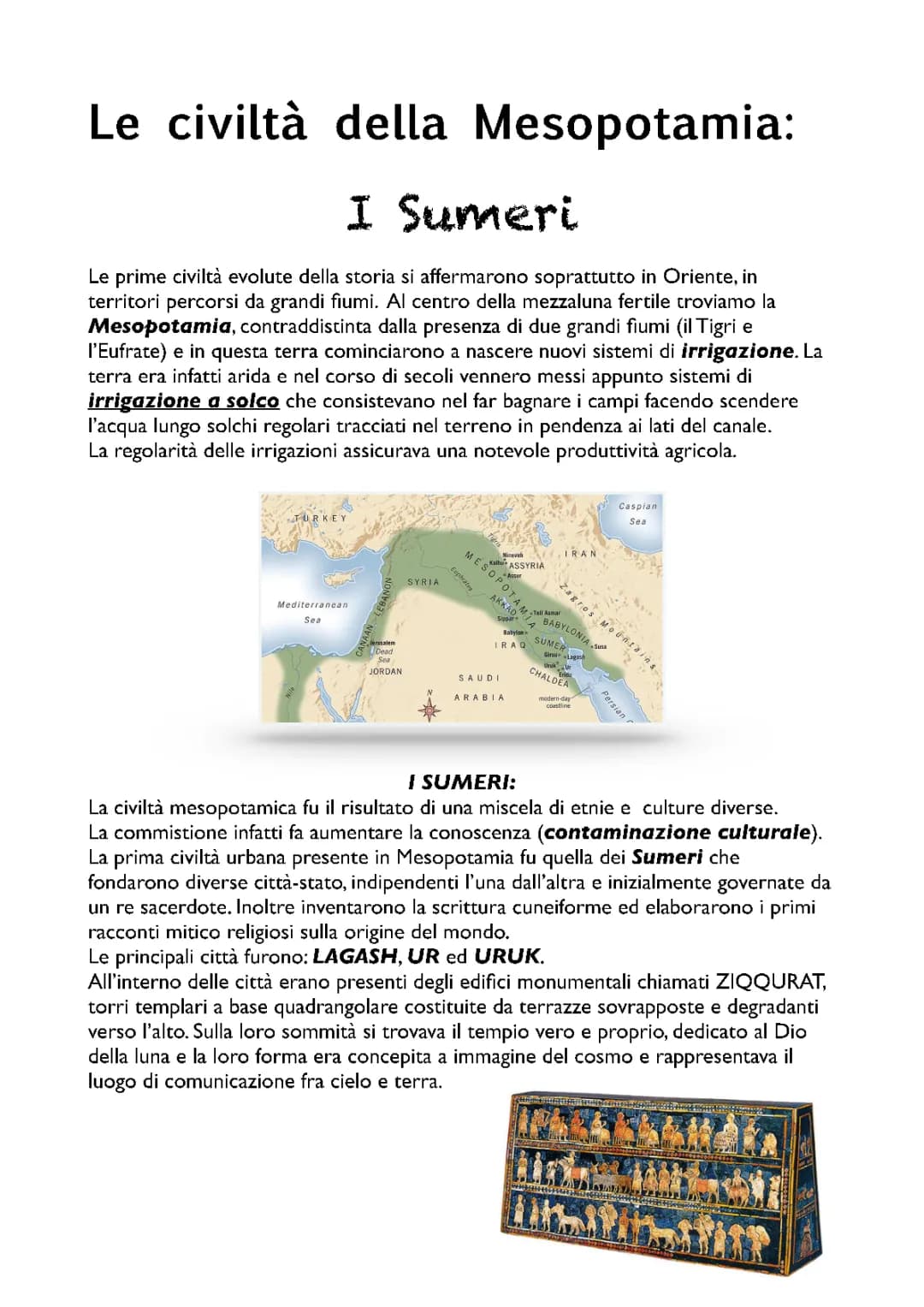 La Civiltà Mesopotamica e i Sumeri: Mappa e Riassunto per la Scuola Primaria