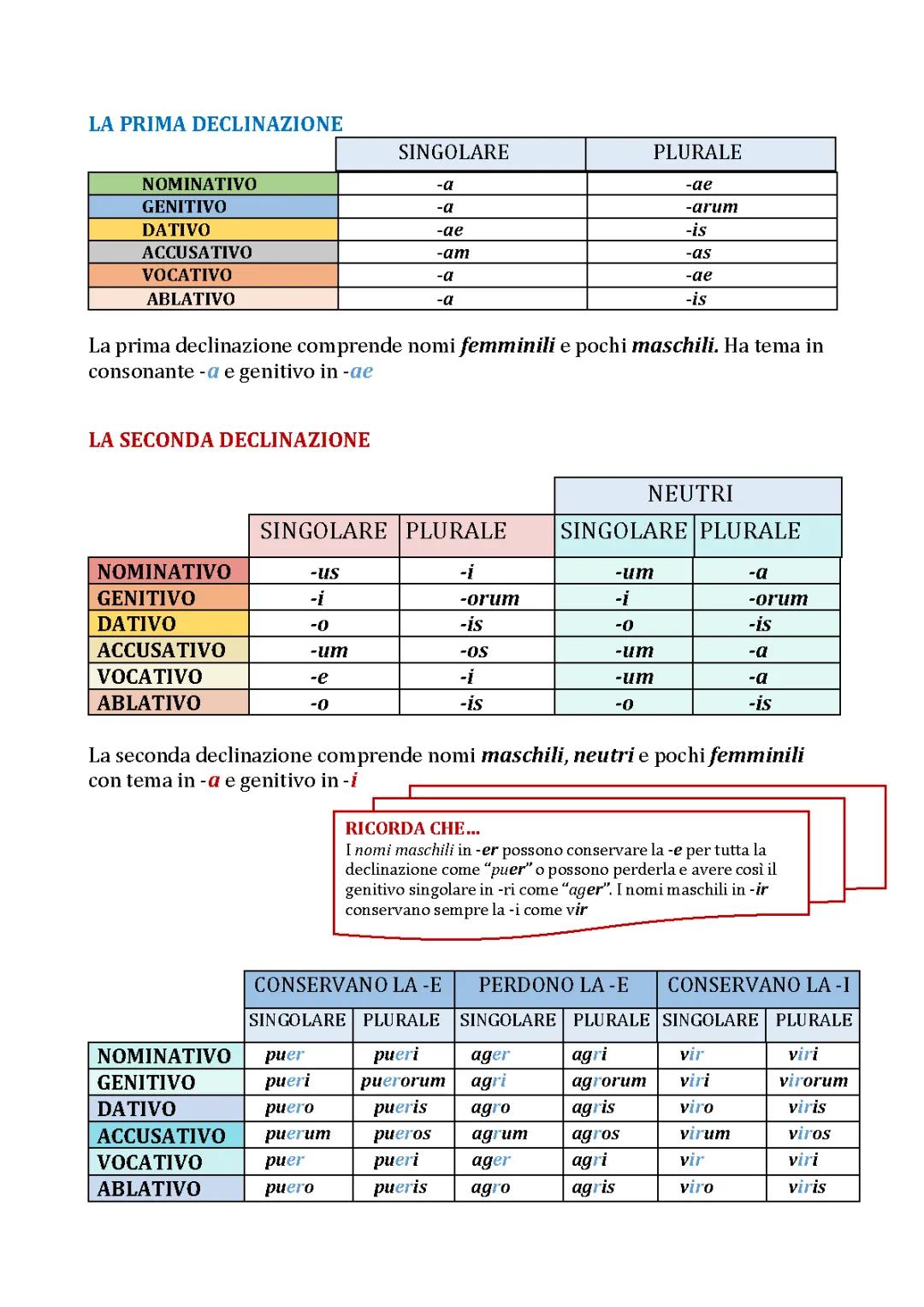 Guida alle Declinazioni e Coniugazioni Latine: Schemi e PDF