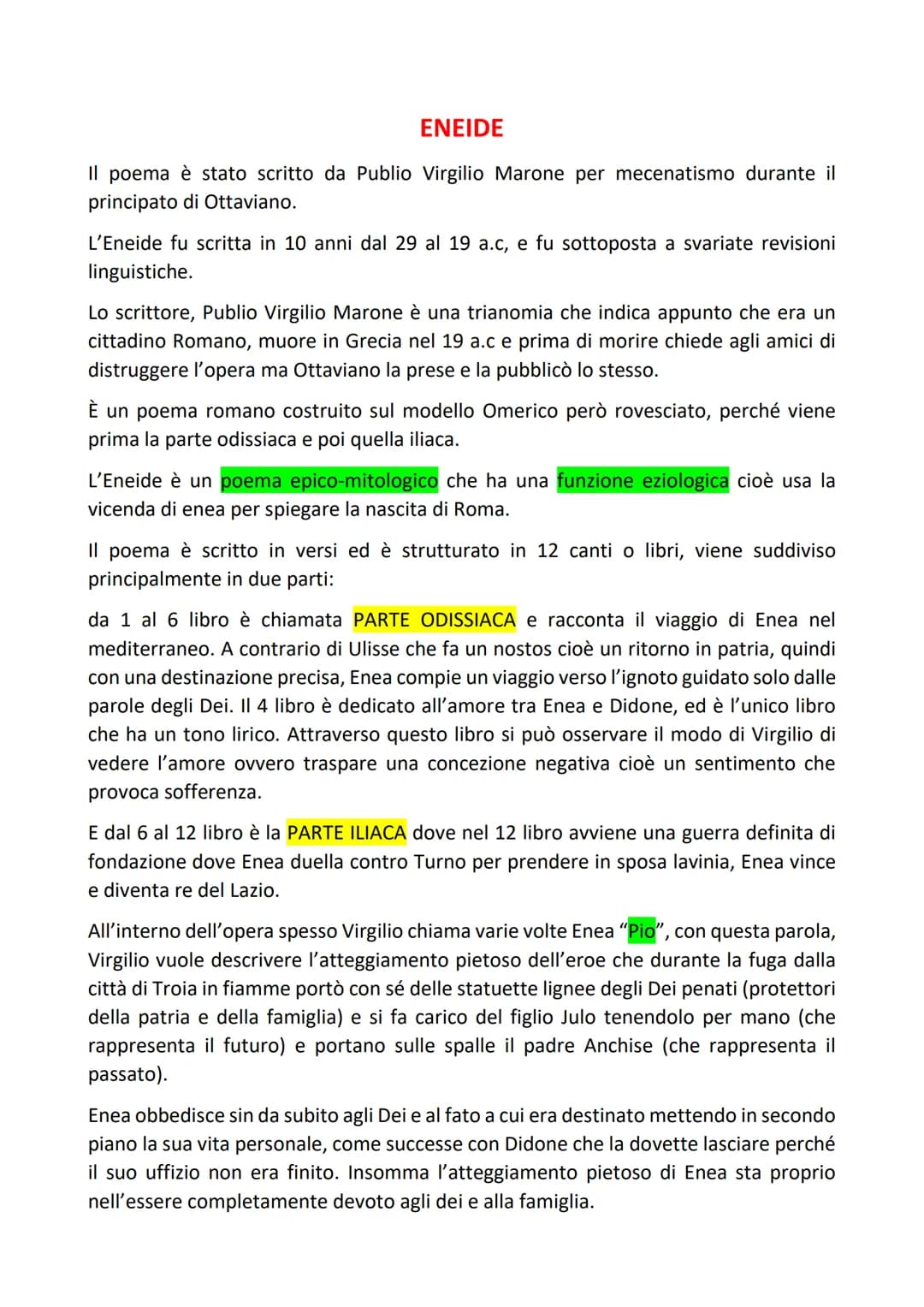 ENEIDE
Il poema è stato scritto da Publio Virgilio Marone per mecenatismo durante il
principato di Ottaviano.
L'Eneide fu scritta in 10 anni