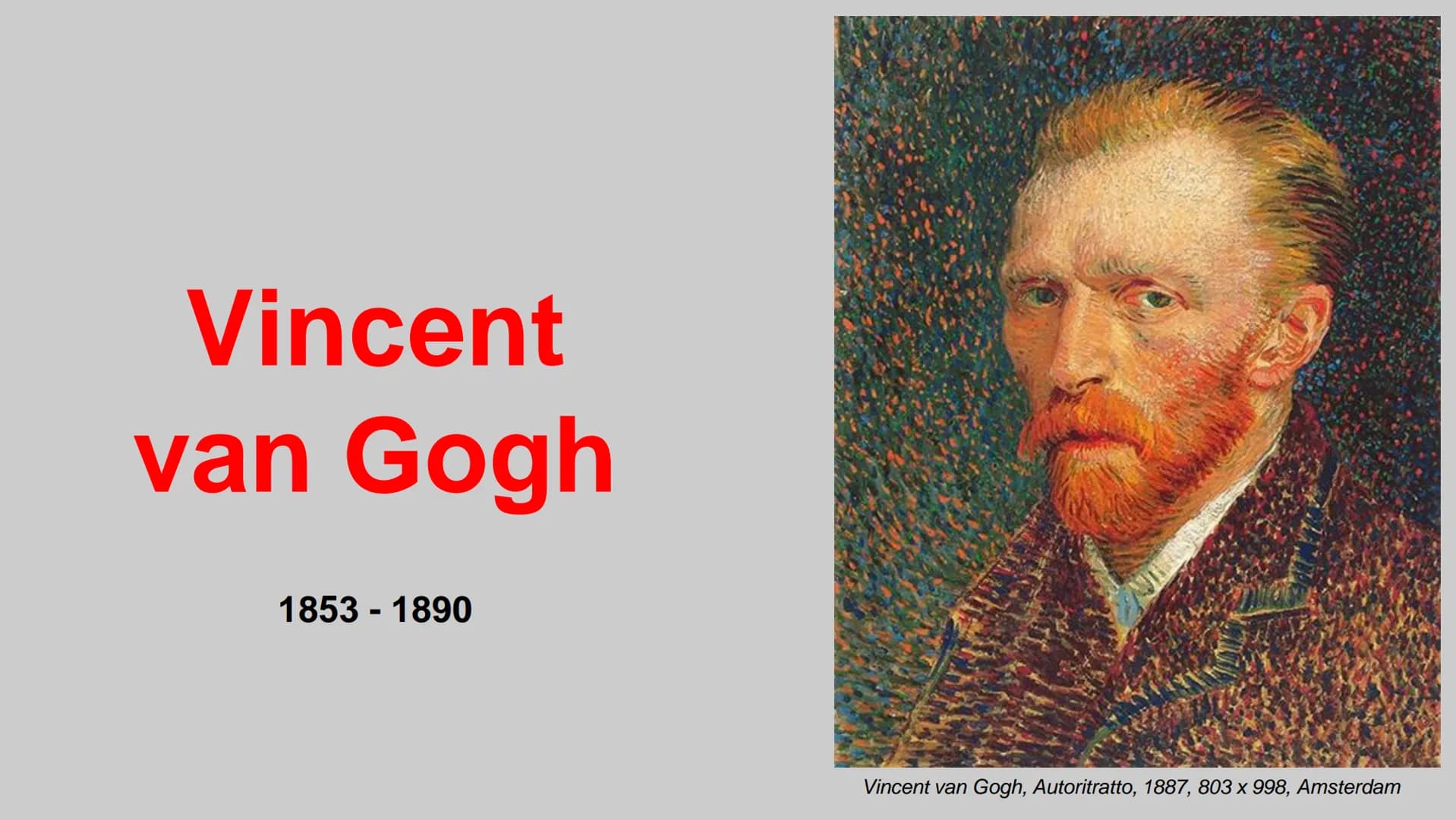 Vincent
van Gogh
1853-1890
Vincent van Gogh, Autoritratto, 1887, 803 x 998, Amsterdam Gli esordi: un realismo d'intonazione sociale
Vincent 