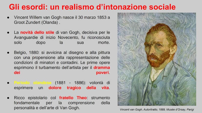 Vincent
van Gogh
1853-1890
Vincent van Gogh, Autoritratto, 1887, 803 x 998, Amsterdam Gli esordi: un realismo d'intonazione sociale
Vincent 