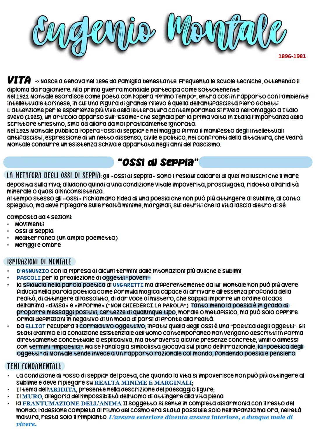 Eugenio Montale # Eugenio Montale
1896-1981

VITA -> Nasce a Genova nel 1896 da famiglia benestante. Frequenta le scuole tecniche, ottenendo